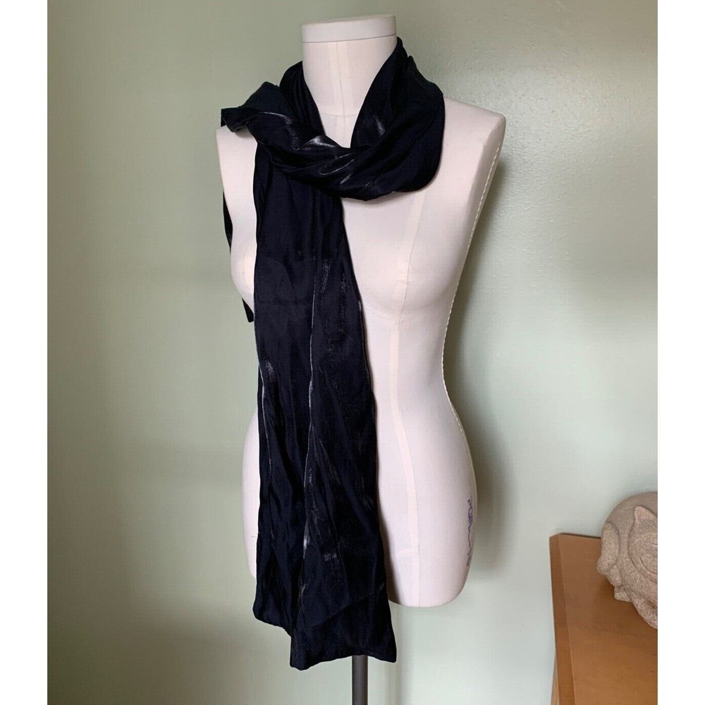 Metallic Silver Shimmering Black Ladies Cejon Scarf/Wrap 70"x18"